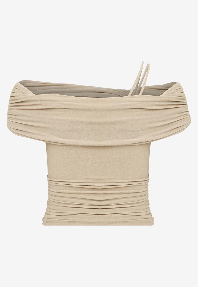 Mybestfriends Eunice Off-Shoulder Cropped Top Beige MBFBLZ144_BEIGE