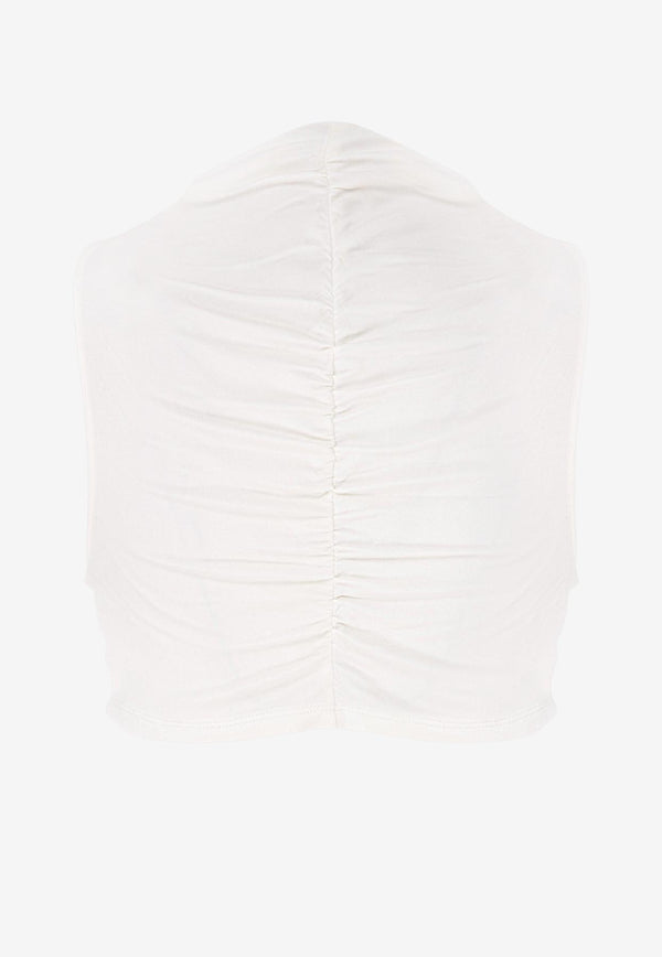 Mybestfriends Nemesis Ruched Cropped Top Ecru MBFBLZ148_ECRU