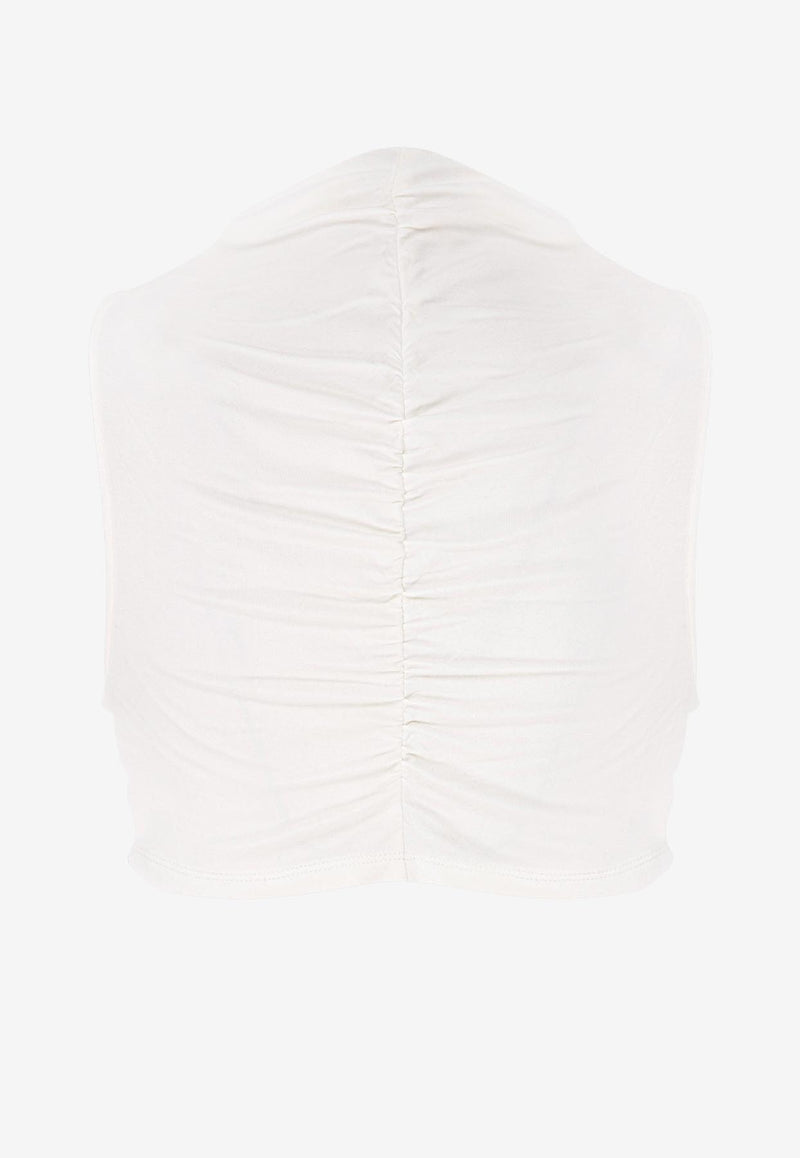 Mybestfriends Nemesis Ruched Cropped Top Ecru MBFBLZ148_ECRU