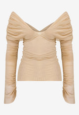 Mybestfriends Gwen Off-Shoulder Ruched Top Nude MBFBLZ150_NUDE