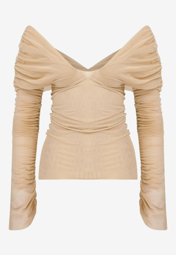 Mybestfriends Gwen Off-Shoulder Ruched Top Nude MBFBLZ150_NUDE