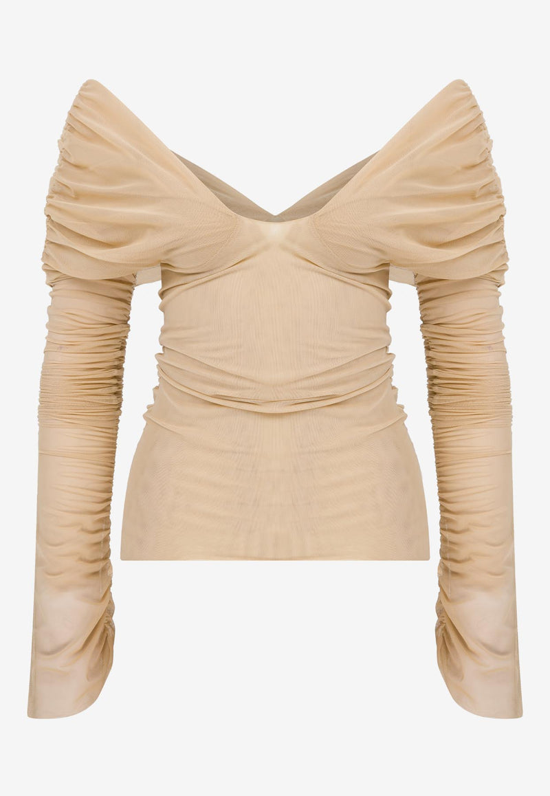 Mybestfriends Gwen Off-Shoulder Ruched Top Nude MBFBLZ150_NUDE