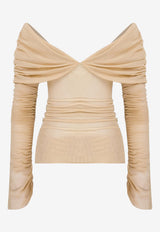 Mybestfriends Gwen Off-Shoulder Ruched Top Nude MBFBLZ150_NUDE