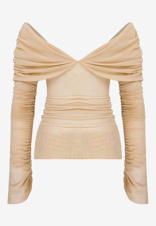 Mybestfriends Gwen Off-Shoulder Ruched Top Nude MBFBLZ150_NUDE