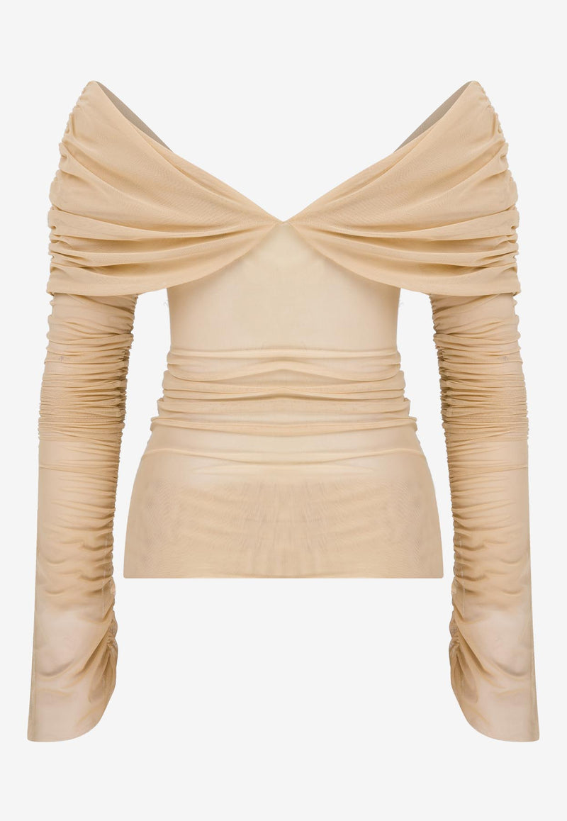 Mybestfriends Gwen Off-Shoulder Ruched Top Nude MBFBLZ150_NUDE