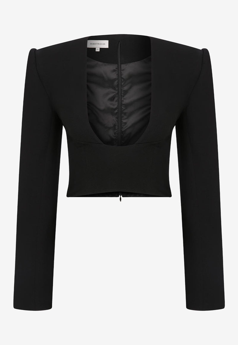 Mybestfriends Lucia Deep U-neck Cropped Top Black MBFBLZ153_BLACK