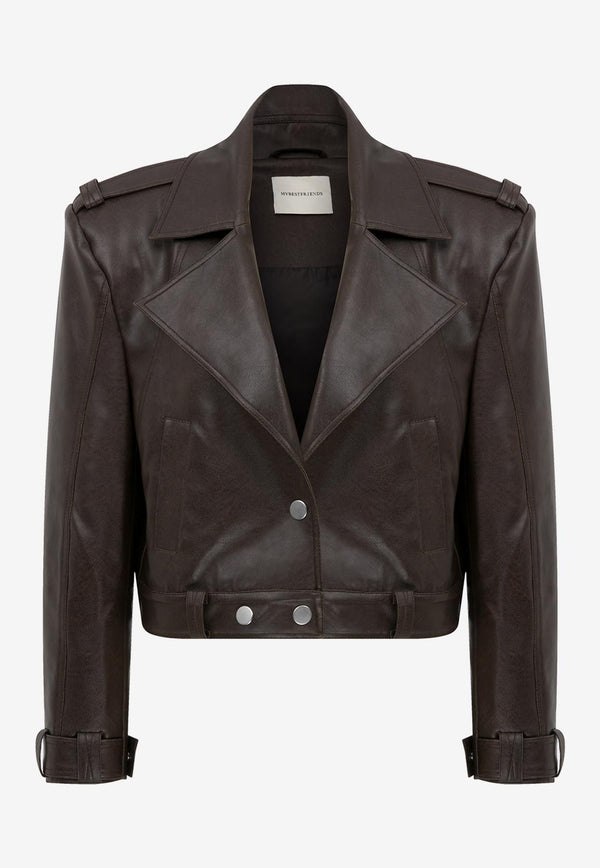 Mybestfriends Cynthia Cropped Leather Jacket Chocolate MBFCKT194_CHOCOLATE