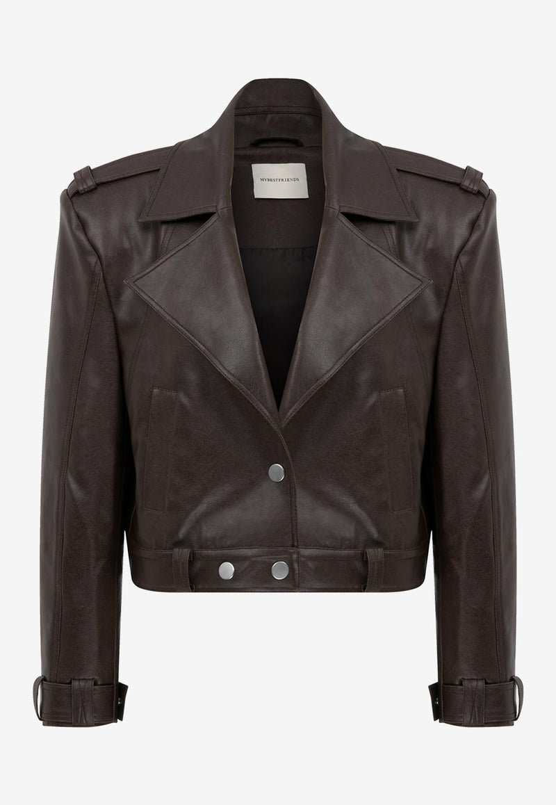 Mybestfriends Cynthia Cropped Leather Jacket Chocolate MBFCKT194_CHOCOLATE