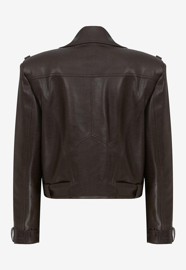 Mybestfriends Cynthia Cropped Leather Jacket Chocolate MBFCKT194_CHOCOLATE