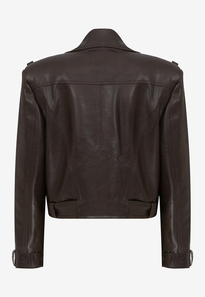 Mybestfriends Cynthia Cropped Leather Jacket Chocolate MBFCKT194_CHOCOLATE