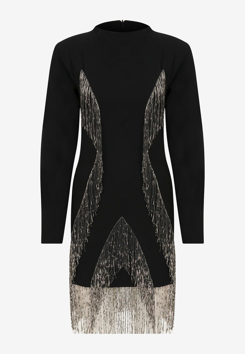 Mybestfriends Cecilia Dress Fringed Mini Dress Black MBFELB426_BLACK