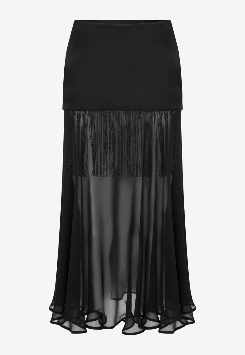 Mybestfriends Neso Chiffon Fringed Midi Skirt Black MBFETK156_BLACK