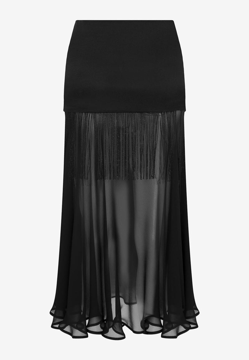 Mybestfriends Neso Chiffon Fringed Midi Skirt Black MBFETK156_BLACK