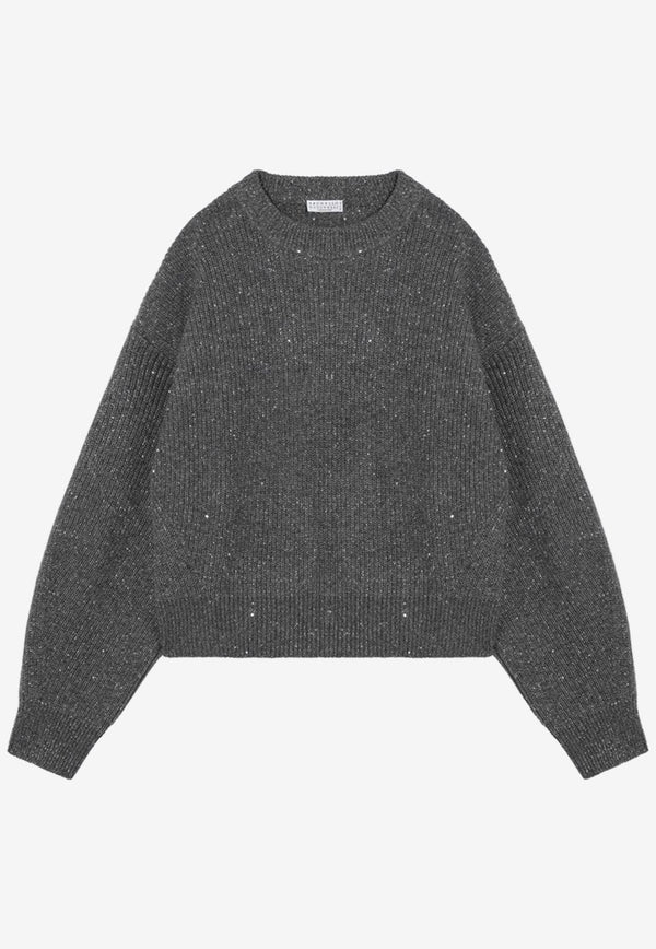 Brunello Cucinelli Cashmere-Blend Crewneck Sweater Gray MBM756900WS/P_CUCIN-C503