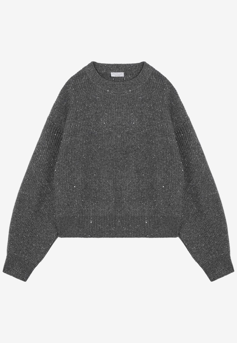 Brunello Cucinelli Cashmere-Blend Crewneck Sweater Gray MBM756900WS/P_CUCIN-C503