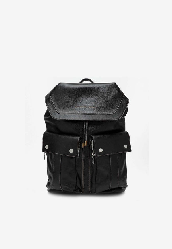 Brunello Cucinelli Leisure Grained Leather Backpack Black MBZIU325LE/P_CUCIN-C101