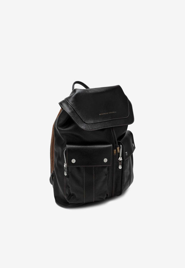 Brunello Cucinelli Leisure Grained Leather Backpack Black MBZIU325LE/P_CUCIN-C101