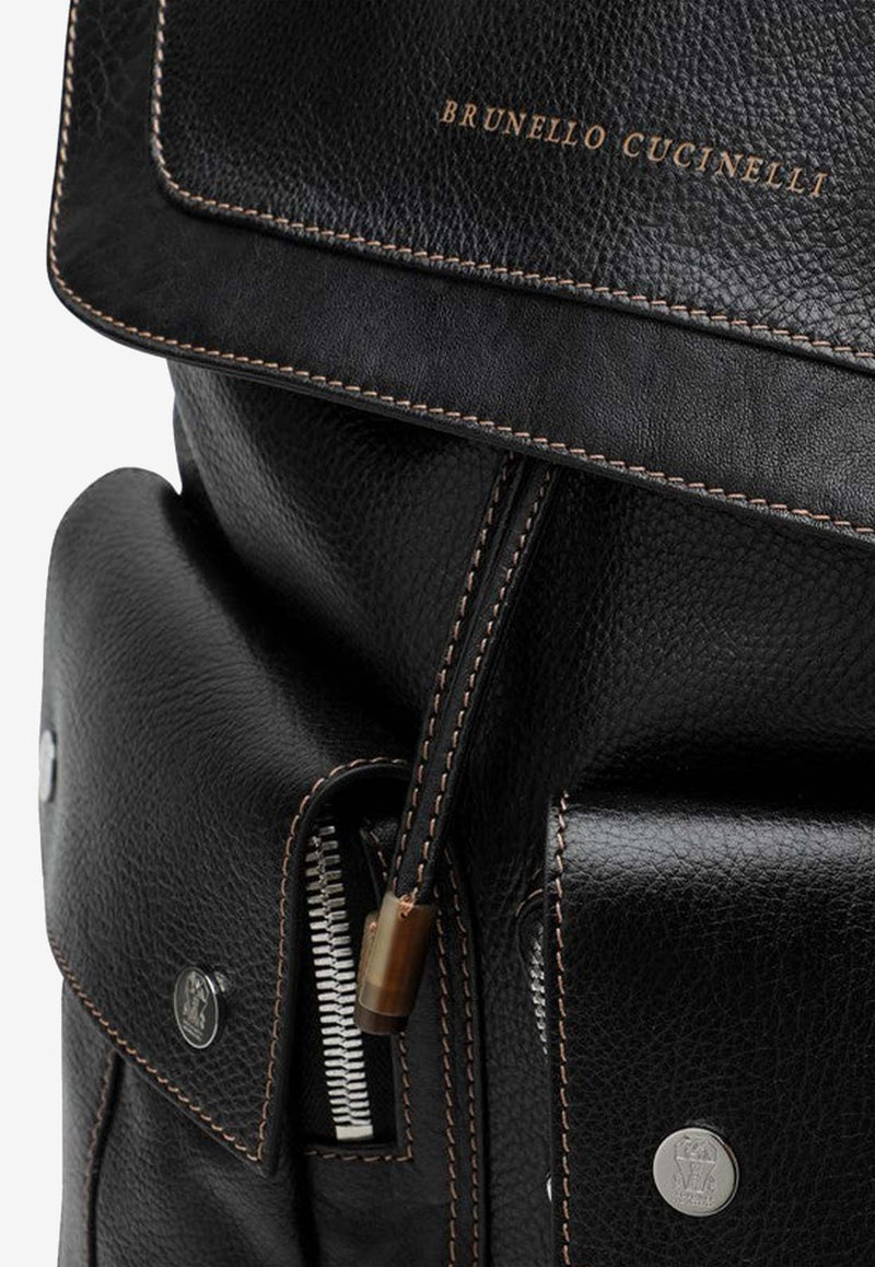 Brunello Cucinelli Leisure Grained Leather Backpack Black MBZIU325LE/P_CUCIN-C101