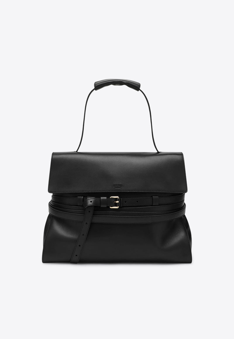 Moschino Large Tie Me Leather Shoulder Bag Black MC4162PP0NOA0/R_MOSCH-000