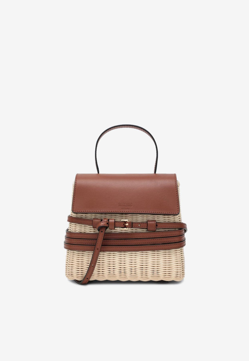 Moschino Tie Mie Raffia and Leather Top Handle Bag Beige MC4257PP0MON2/Q_MOSCH-10A