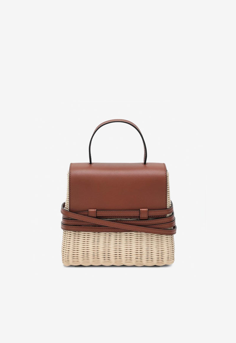 Moschino Tie Mie Raffia and Leather Top Handle Bag Beige MC4257PP0MON2/Q_MOSCH-10A