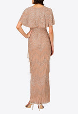 AIDAN MATTOX Beaded Maxi Dress Pink MD1E204761_ROSE GOLD