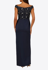 AIDAN MATTOX Beaded Off-Shoulder Dress Navy MD1E209365_NAVY