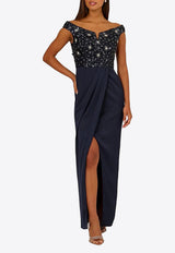 AIDAN MATTOX Beaded Off-Shoulder Dress Navy MD1E209365_NAVY