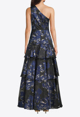 AIDAN MATTOX Jacquard Ruffled Dress Navy MD1E209783_NAVY MULTI