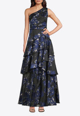 AIDAN MATTOX Jacquard Ruffled Dress Navy MD1E209783_NAVY MULTI