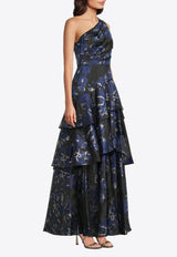 AIDAN MATTOX Jacquard Ruffled Dress Navy MD1E209783_NAVY MULTI