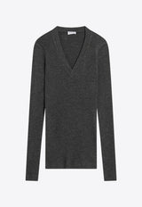 Brunello Cucinelli V-neck Wool Sweater Gray MD998VB702WO_CUCIN-C001