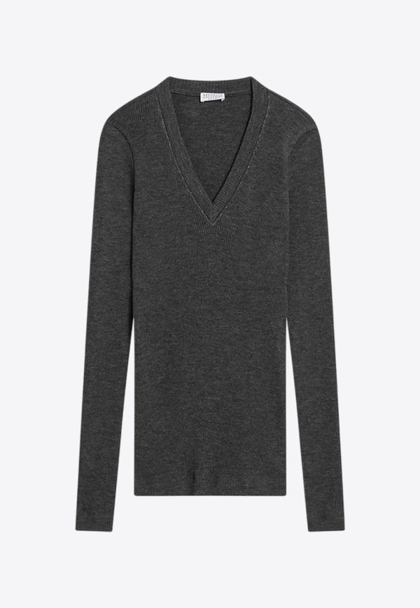 Brunello Cucinelli V-neck Wool Sweater Gray MD998VB702WO_CUCIN-C001