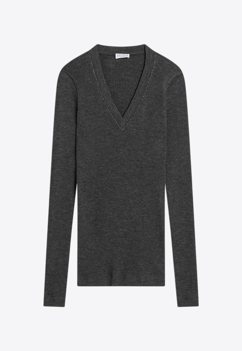 Brunello Cucinelli V-neck Wool Sweater Gray MD998VB702WO_CUCIN-C001