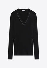 Brunello Cucinelli V-neck Wool Sweater Blue MD998VB702WO_CUCIN-C1042