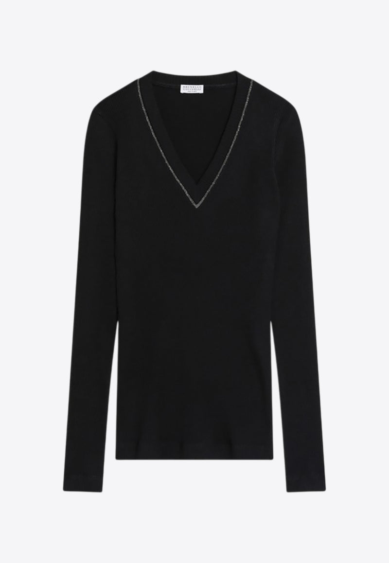 Brunello Cucinelli V-neck Wool Sweater Blue MD998VB702WO_CUCIN-C1042