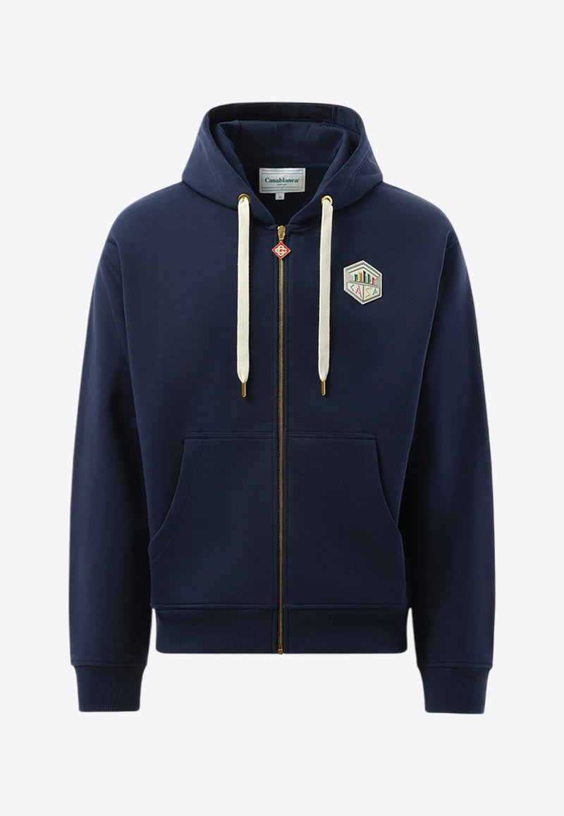 Casablanca Casa Temple Zip-Up Hooded Sweatshirt Navy MF24-JTP-150-01NAVY