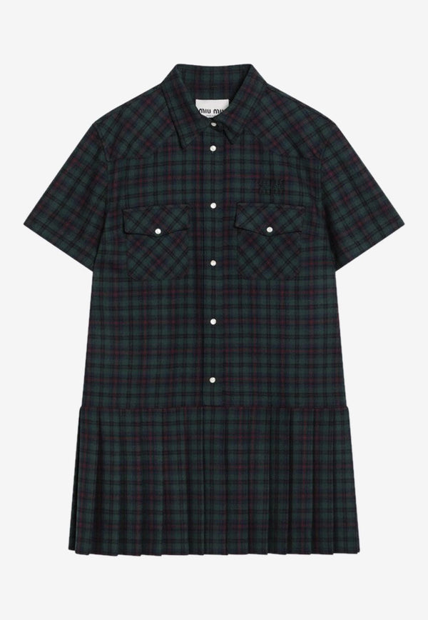 Miu Miu Tartan Check Mini Shirt Dress Green MF5982OOO174R/R_MIU-F0D3Z