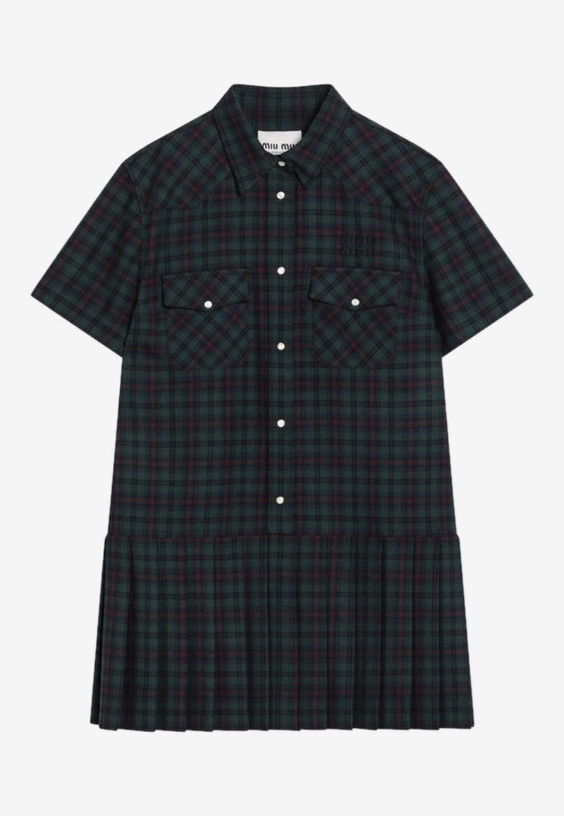 Miu Miu Tartan Check Mini Shirt Dress Green MF5982OOO174R/R_MIU-F0D3Z