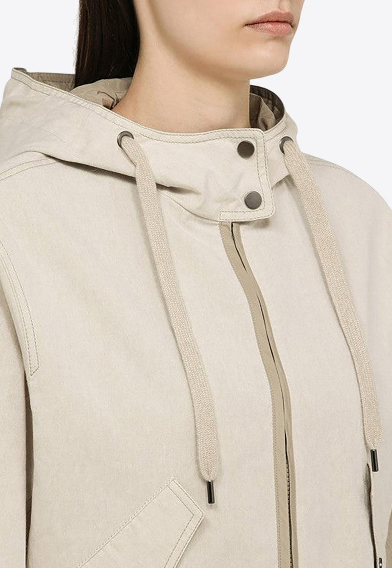 Brunello Cucinelli Monili Embellished Zip-Up Jacket with Hood Beige MH5622786CO/O_CUCIN-C786