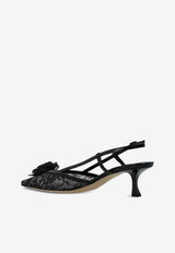 Jimmy Choo Mimmi 50 Slingback Lace Pumps Black MIMMI SB 50 GZS BLACK/BLACK