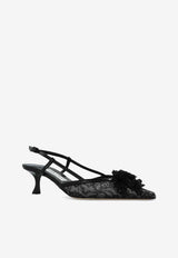 Jimmy Choo Mimmi 50 Slingback Lace Pumps Black MIMMI SB 50 GZS BLACK/BLACK