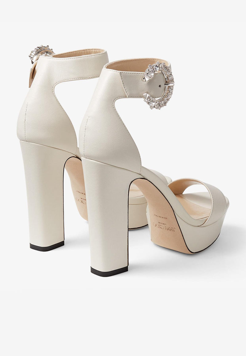 Jimmy Choo Mionne 120 Crystal Buckle Sandals in Nappa Leather MIONNE 120 AYU LATTE/CRYSTAL