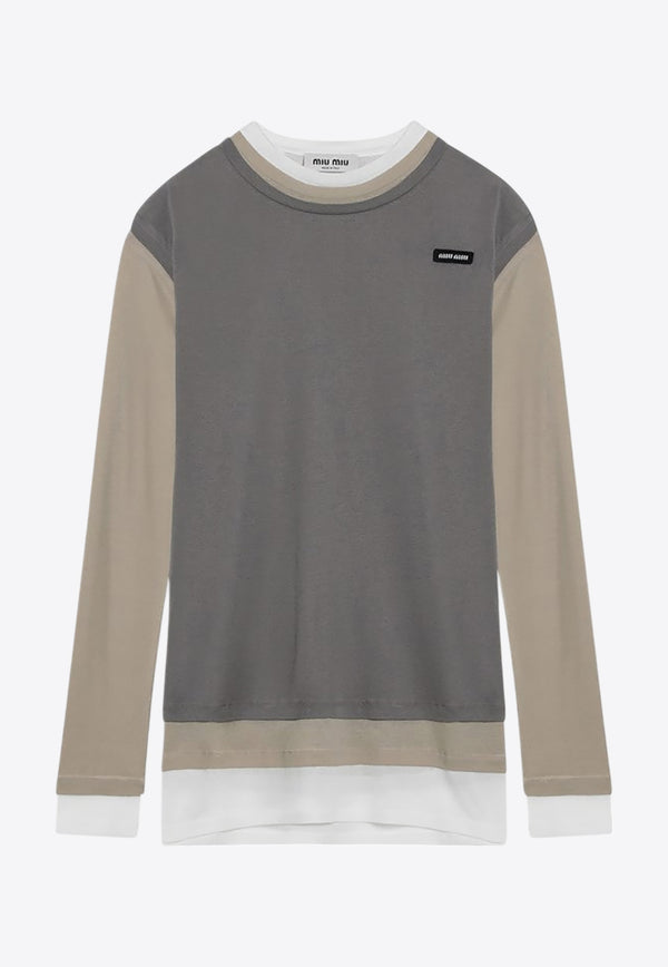 Miu Miu Logo Patch Layered Mini T-shirt Dress Multicolor MJA906OOO11QG/R_MIU-F04MU