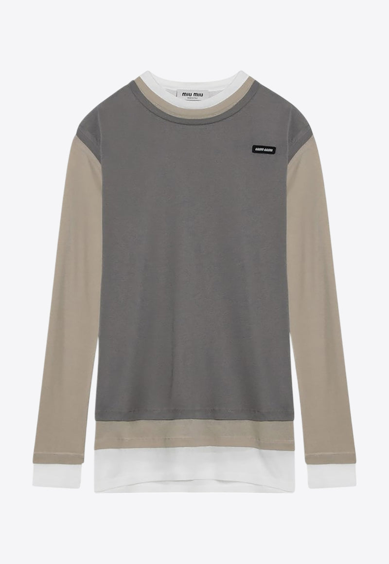 Miu Miu Logo Patch Layered Mini T-shirt Dress Multicolor MJA906OOO11QG/R_MIU-F04MU