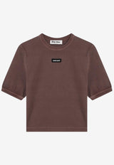 Miu Miu Logo Patch Cropped  T-shirt Brown MJN561OOO15NM/Q_MIU-F0324