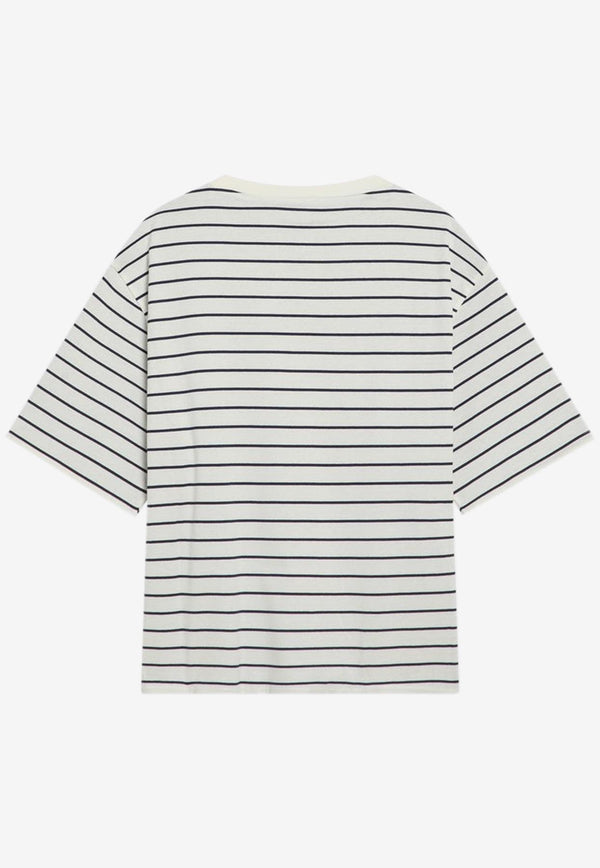 Miu Miu Striped Crewneck T-shirt White MJN569OOO17UY/R_MIU-F04QA
