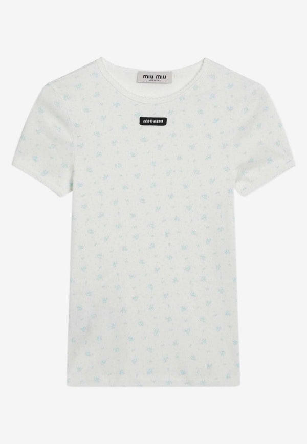 Miu Miu Logo-Printed Crewneck T-shirt MJNA08OOO18ZU/S_MIU-F0AZ1
