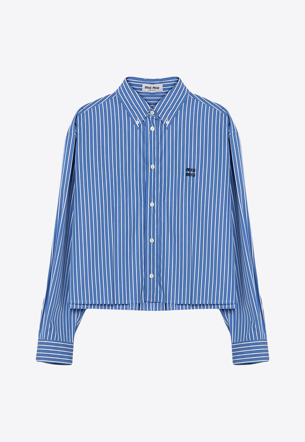 Miu Miu Logo Embroidered Striped Shirt Blue MK1659AM115PI/P_MIU-F0013