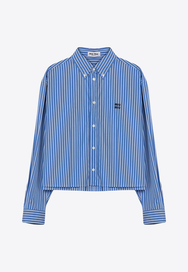 Miu Miu Logo Embroidered Striped Shirt Blue MK1659AM115PI/P_MIU-F0013